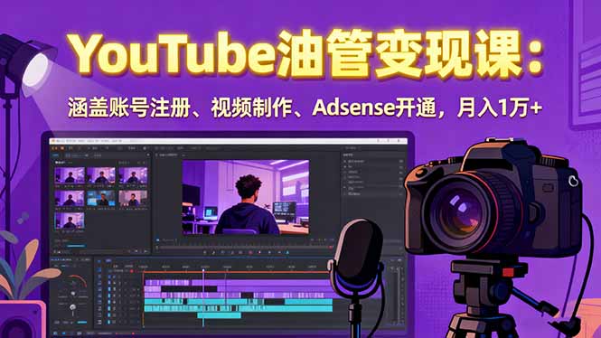 2025YouTube油管变现课:涵盖账号注册、视频制作、Adsense开通,月入1万+