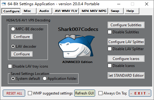 Shark007 Codecs(多媒体编解码器套件) v20.6.9 便携版