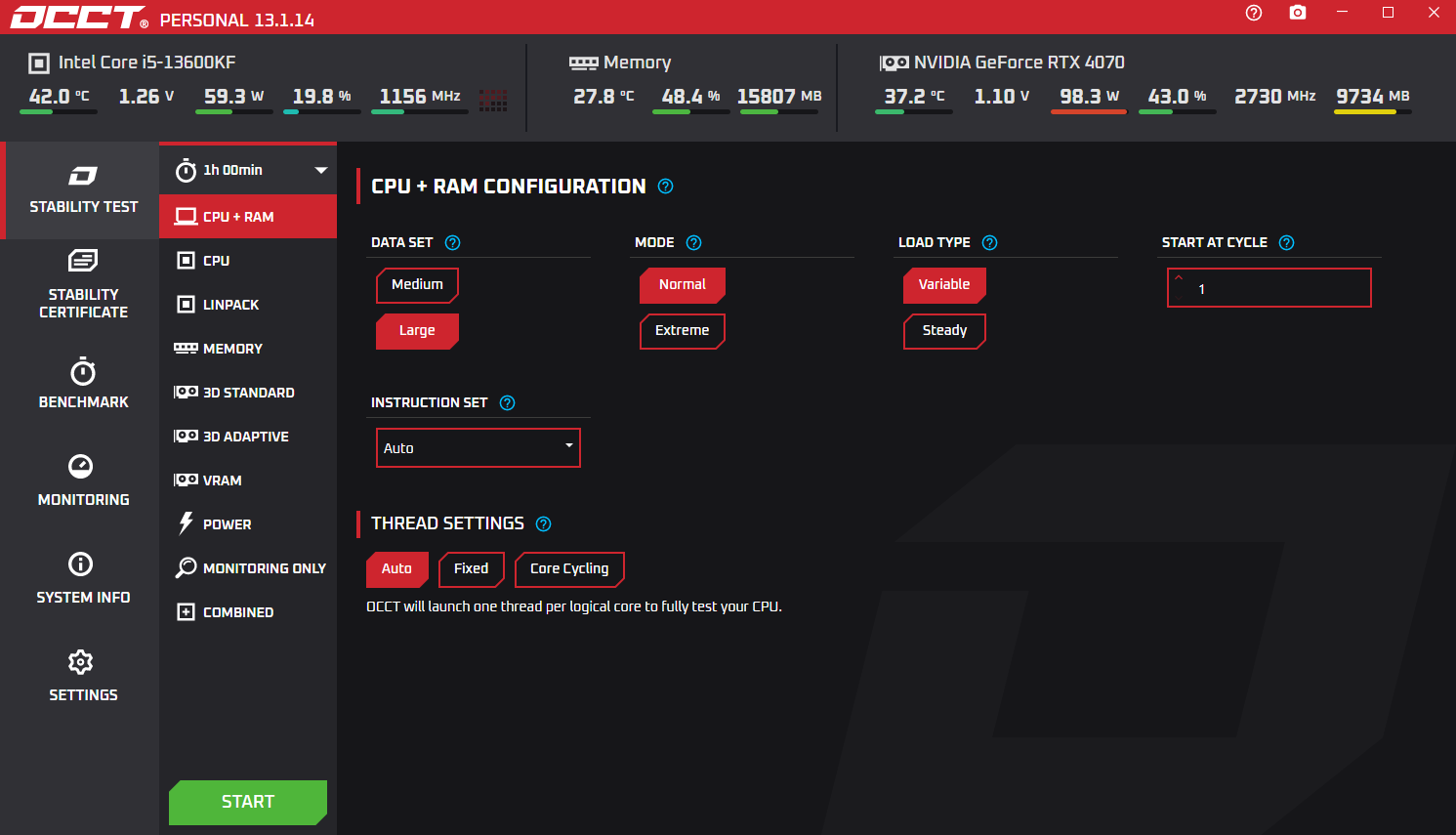 OCCT电脑硬件测试(烤鸡测试软件) v16.1.10.99 便携版