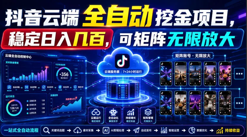 Dy云端全自动挖金项目,稳定日入几百,可矩阵无限放大! Dy云端全自动挖金项目,稳定日入几百,可矩阵无限放大!