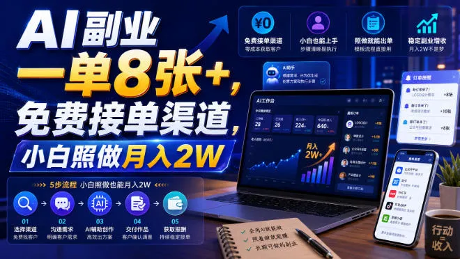 AI副业一单8张+,免费接单渠道,小白照做月入2W AI副业一单8张+,免费接单渠道,小白照做月入2W