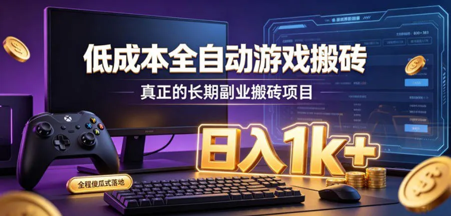 低成本全自动游戏搬砖，真正的长期副业搬砖项目，日入1k+，全程傻瓜式落地