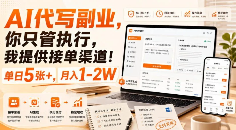 AI代写副业,你只管执行,我提供接单渠道!单日5张+,月入1-2W AI代写副业,你只管执行,我提供接单渠道!单日5张+,月入1-2W