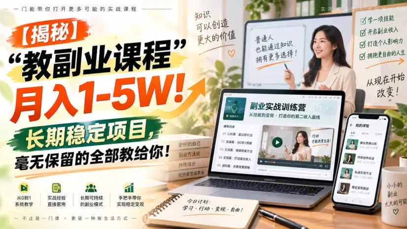 “教副业课程”月入1-5W!长期稳定项目,毫无保留的全部教给你! “教副业课程”月入1-5W!长期稳定项目,毫无保留的全部教给你!