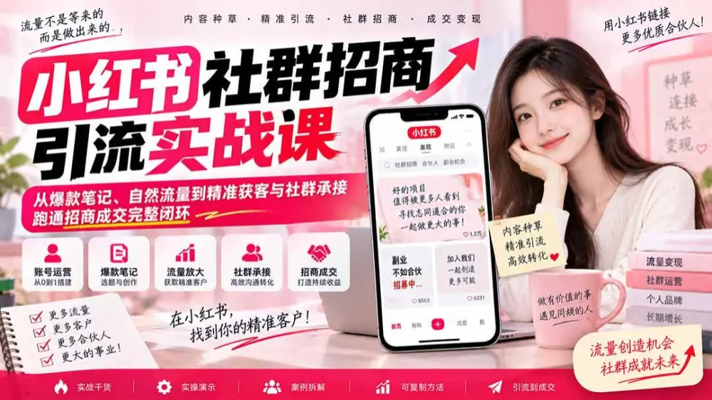 小红书社群招商引流实战课-无水印:从爆款笔记、自然流量到精准获客与社群承接,跑通招商成交完整闭环 小红书社群招商引流实战课-无水印:从爆款笔记、自然流量到精准获客与社群承接,跑通招商成交完整闭环
