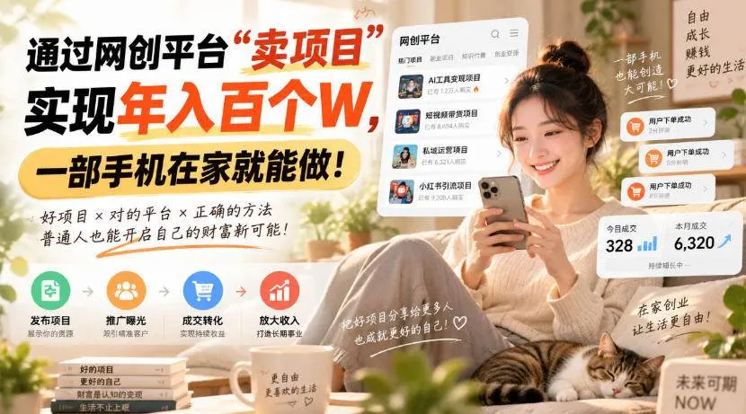 通过网创平台“卖项目”实现年入百万一部手机在家就能做! 通过网创平台“卖项目”实现年入百万一部手机在家就能做!