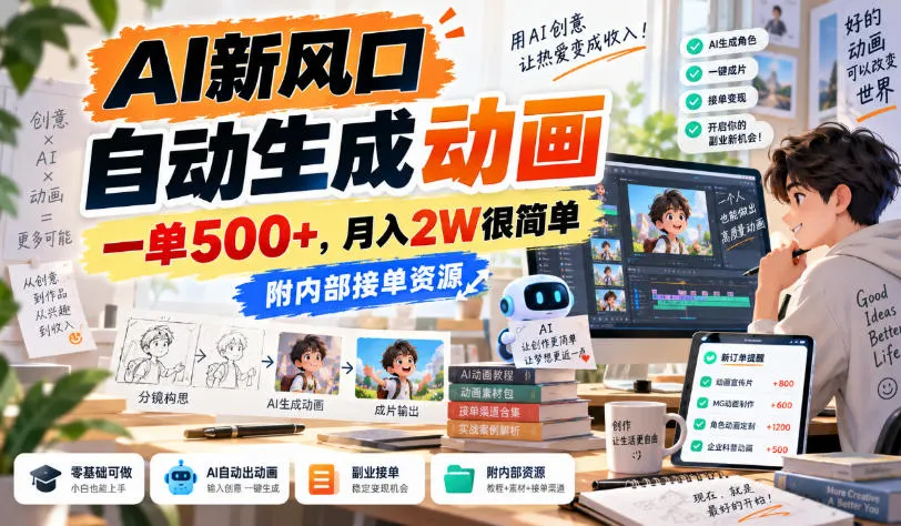AI新风口,自动生成动画,一单500+,月入2W很简单,附内部接单资源 AI新风口,自动生成动画,一单500+,月入2W很简单,附内部接单资源