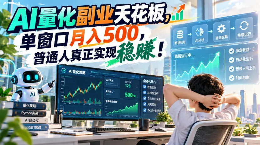AI量化副业天花板，单窗口月入500，普通人真正实现稳賺！