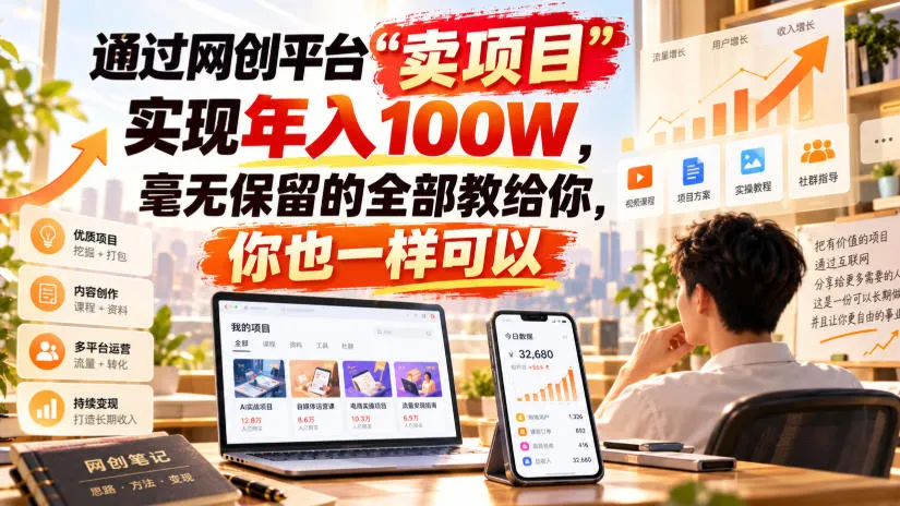 通过网创平台“卖项目”实现年入100W,毫无保留的全部教给你,你也一样可以! 通过网创平台“卖项目”实现年入100W,毫无保留的全部教给你,你也一样可以!