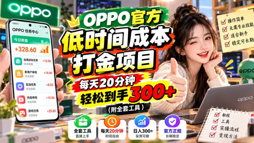 OPPO官方低时间成本打金项目,每天20分钟,轻松到手300+(附全套工具) OPPO官方低时间成本打金项目,每天20分钟,轻松到手300+(附全套工具)