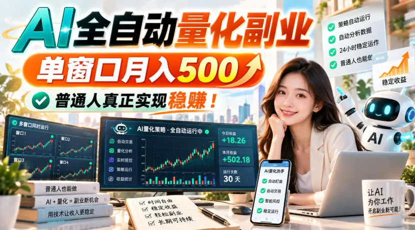 AI全自动量化副业,单窗口月入500,普通人真正实现稳賺 AI全自动量化副业,单窗口月入500,普通人真正实现稳賺