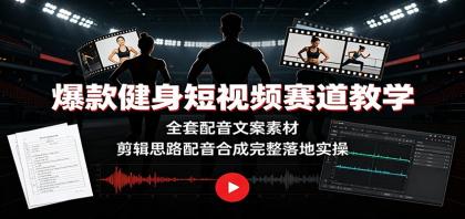 爆款健身短视频赛道教学：全套配音文案素材，剪辑思路配音合成完整落地实操