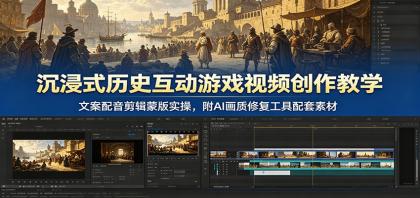 沉浸式历史互动游戏视频创作教学:文案配音剪辑蒙版实操,附AI画质修复工具配套素材-颜夕资源网-第19张图片 沉浸式历史互动游戏视频创作教学:文案配音剪辑蒙版实操,附AI画质修复工具配套素材
