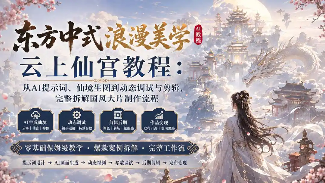 东方中式浪漫美学云上仙宫教程:从AI提示词、仙境生图到动态调试与剪辑,完整拆解国风大片制作流程