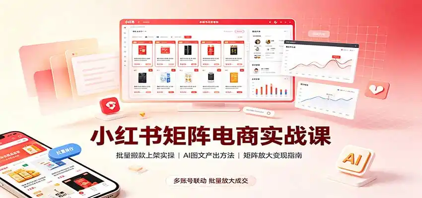 小红书矩阵电商实战课:批量搬款上架实操,AI图文产出,矩阵放大变现指南