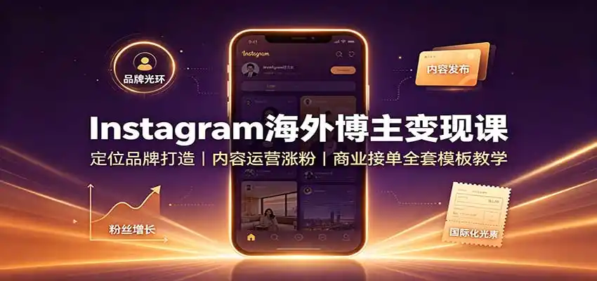 Instagram海外博主变现课:定位品牌打造,内容运营涨粉,商业接单全套模板教学