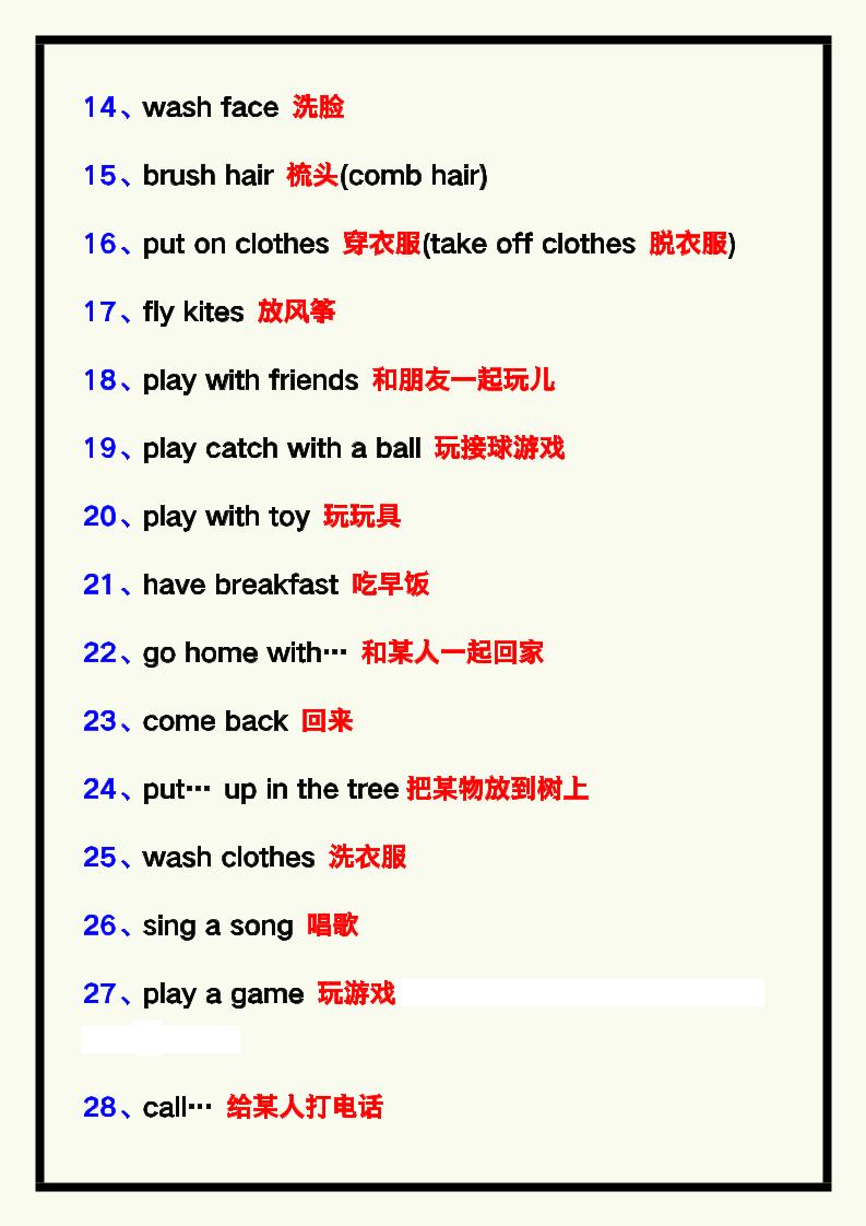 【2025秋新版】四年级英语上册《考试必会词组总结》,考试一定用的上!