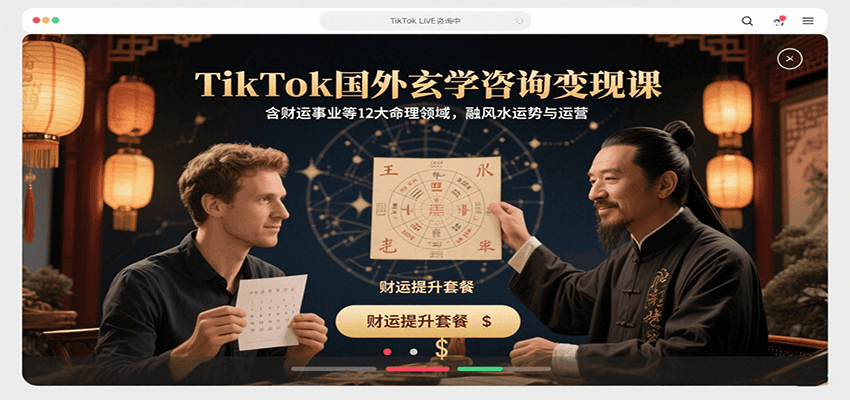 TikTok国外玄学咨询变现课，含财运事业等12大命理领域，融风水运势与运营