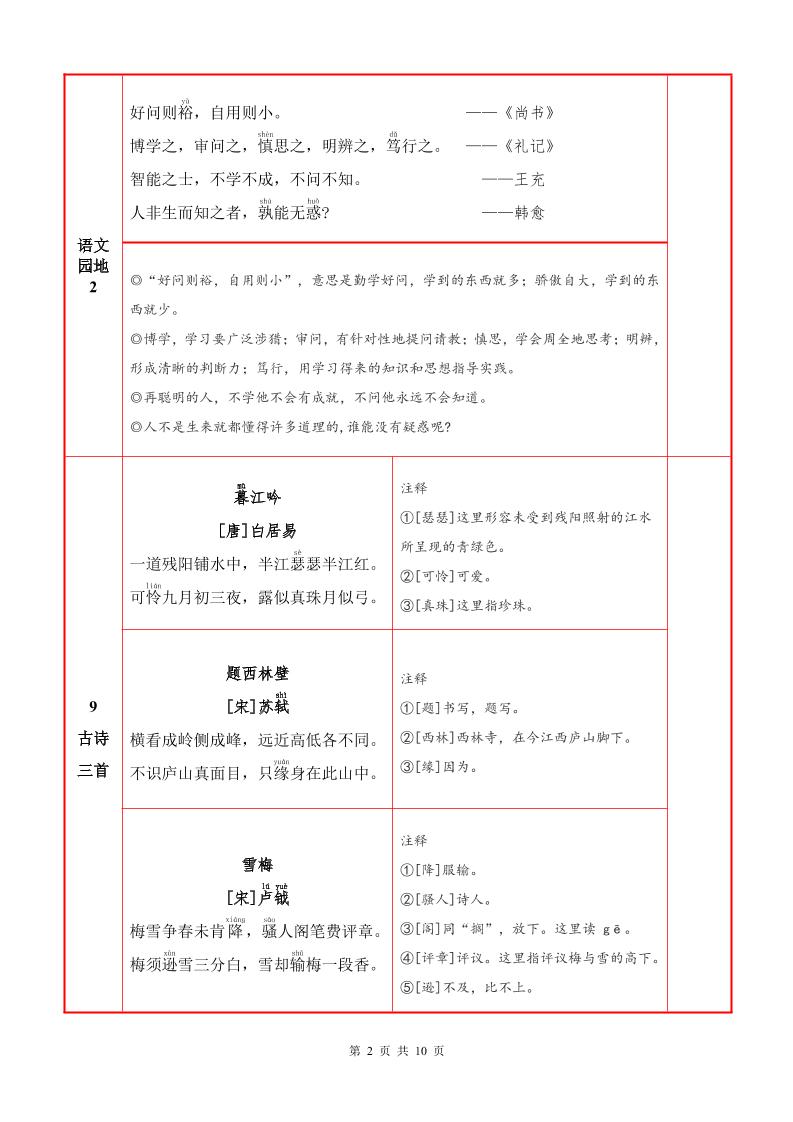 25秋四上语文必背内容+默写表(10页)