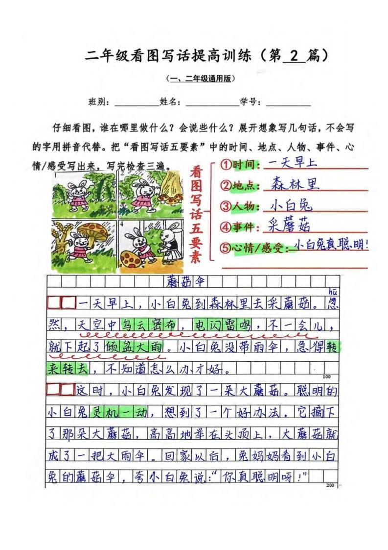 二年级上语文看图写话提高训练30篇30页(参考范文)