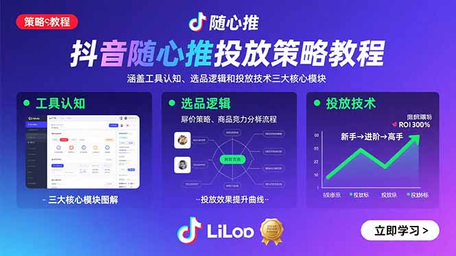 抖音随心推投放策略教程：涵盖工具认知、选品逻辑和投放技术三大核心模块