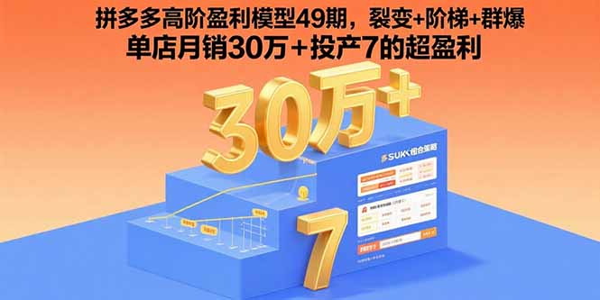 拼多多高阶盈利模型49期，裂变+阶梯+群爆  单店月销30万+投产7的超盈利