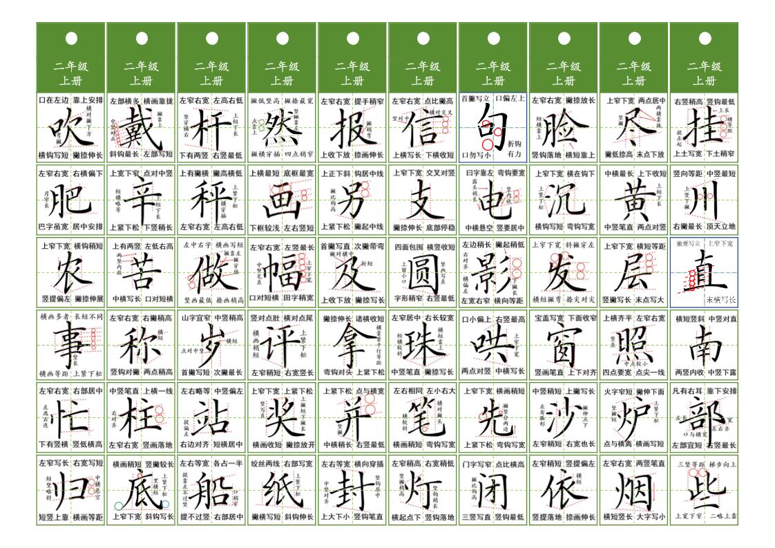 二年级上语文同步精讲字卡（共10页）