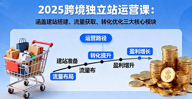 2025跨境独立站运营课:涵盖建站搭建、流量获取、转化优化三大核心模块