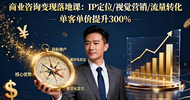 商业咨询变现落地课：IP定位/视觉营销/流量转化，单客单价提升300%