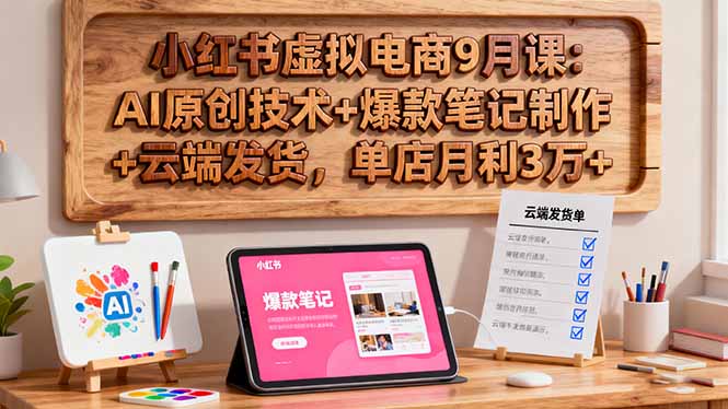 小红书虚拟电商9月课：AI原创技术+爆款笔记制作+云端发货，单店月利3万+