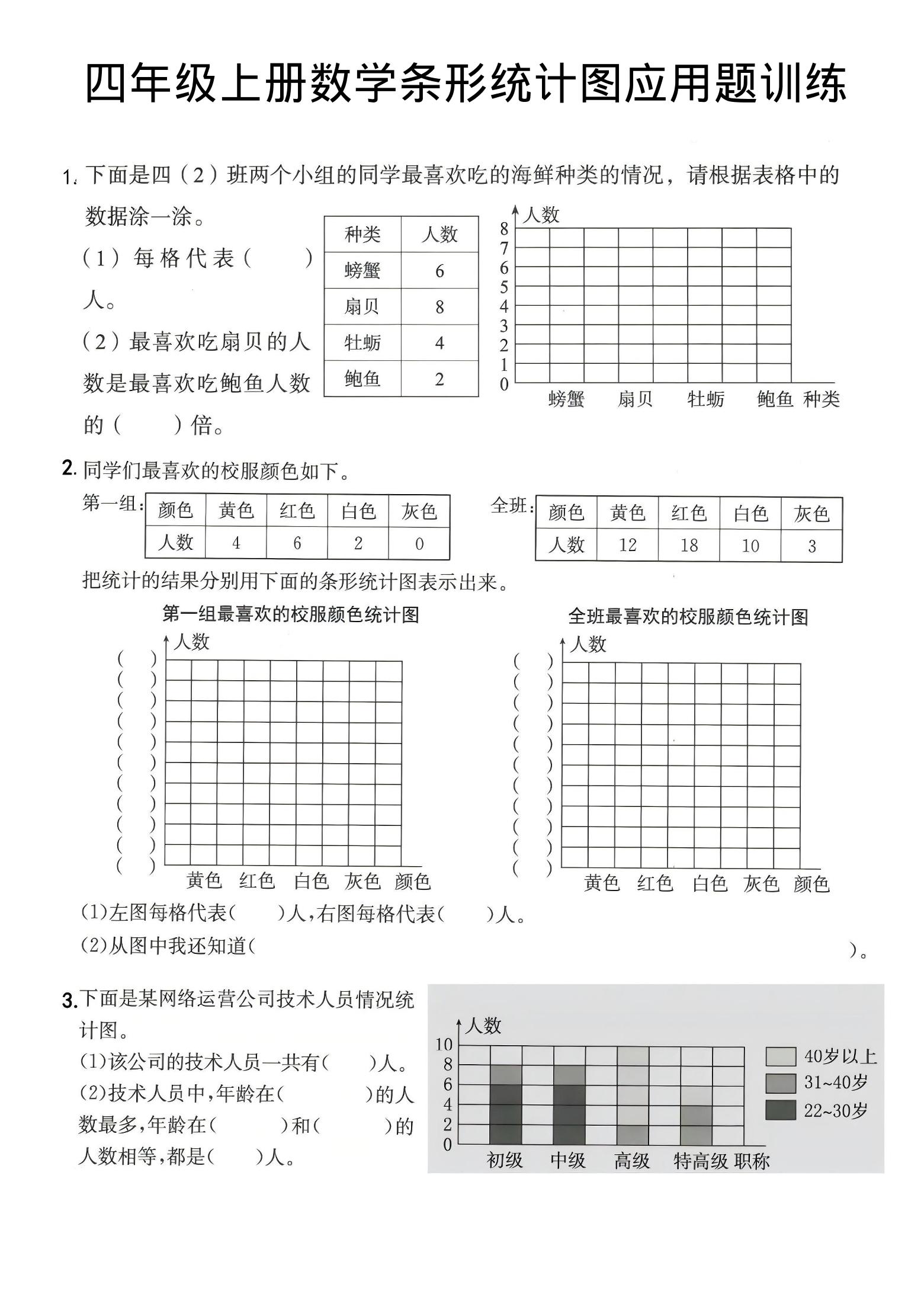 四年级上数学条形统计图应用题训练