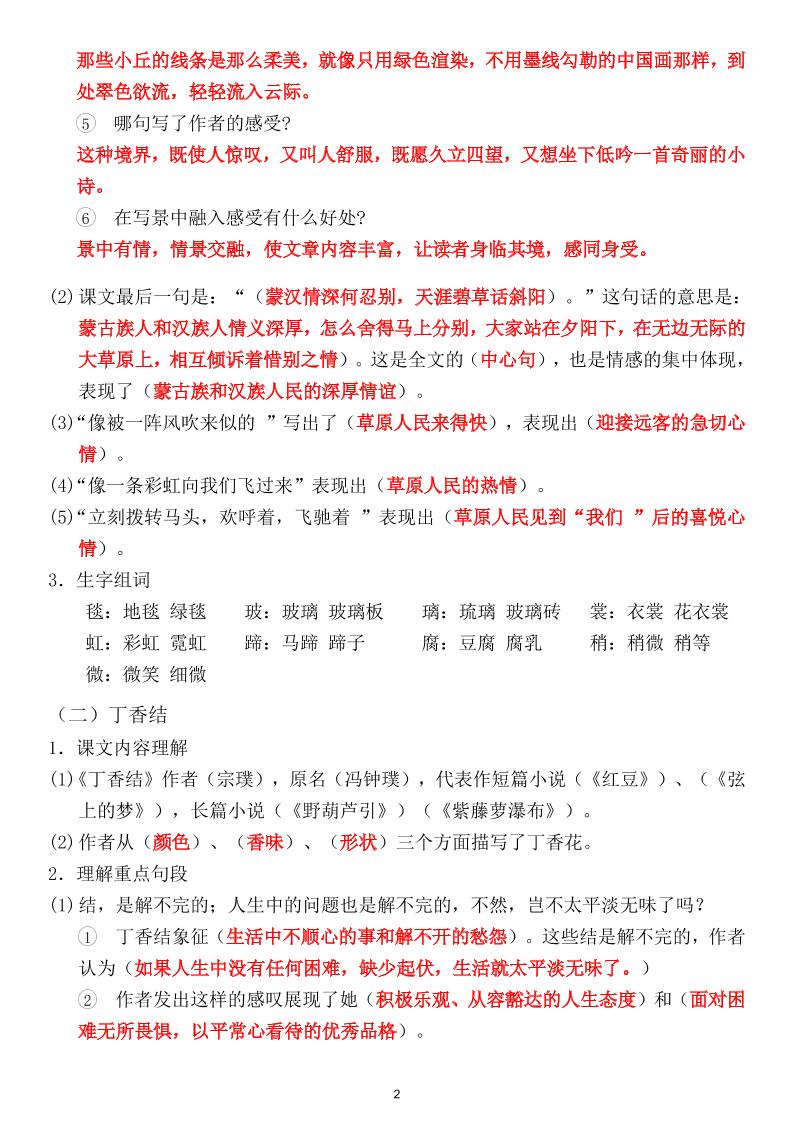 六上1-8单元重点梳理（课文重点+语文园地）