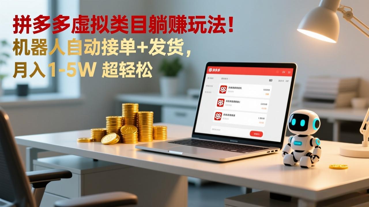 多多虚拟类目躺赚玩法！机器人自动接单+发货，月入 1-5W 超轻松