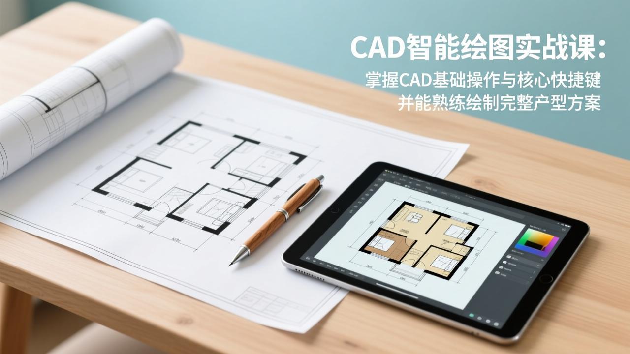 CAD智能绘图实战课：掌握CAD基础操作与核心快捷键，并能熟练绘制完整户型方案