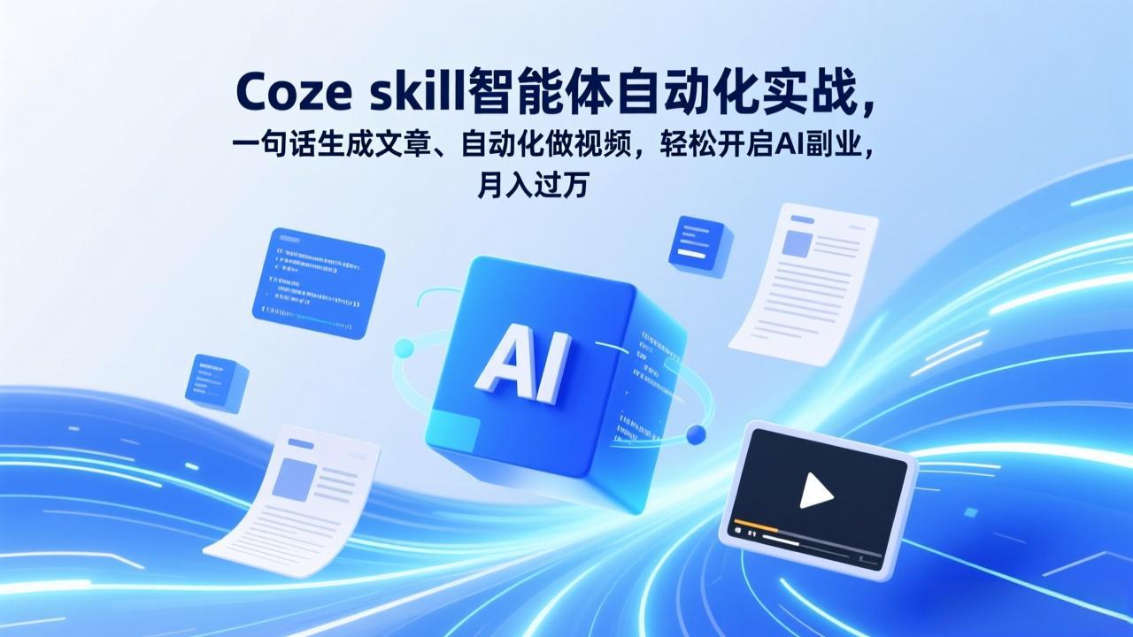 Coze skill智能体自动化实战,一句话生成文章、自动化做视频,轻松开启AI副业,月入过万
