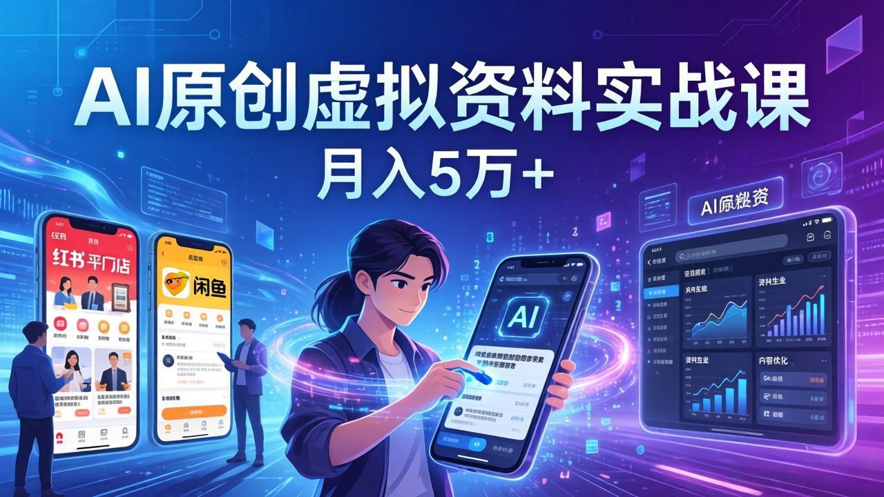 AI原创虚拟资料实战课:2026新机会,小红书闲鱼开店,普通人用AI轻松变现,月入5万+
