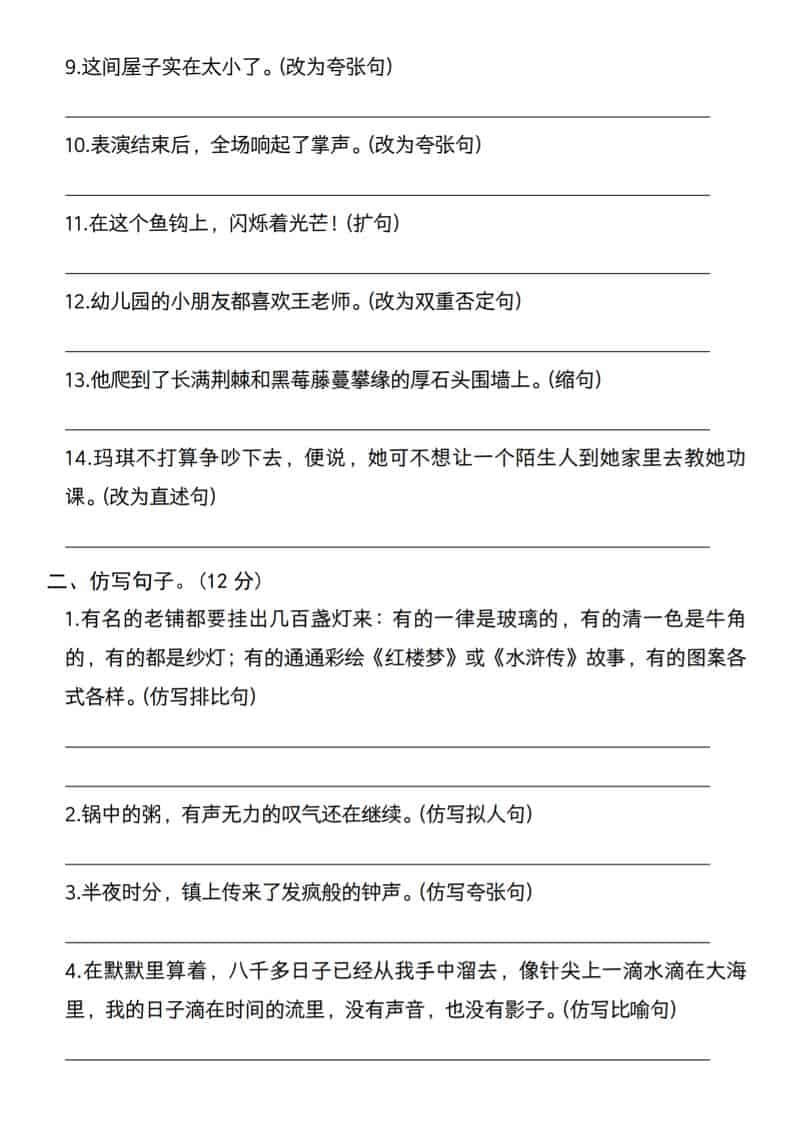 六年级下语文小升初期末分类复习--句型