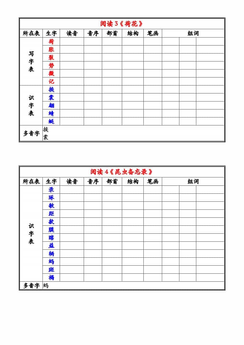 三年级下语文26春《写字表识字表》注音组词小贴