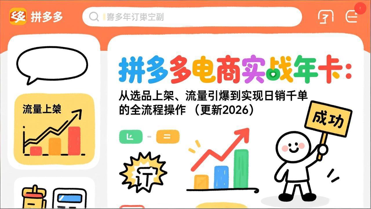 拼多多电商实战年卡:从选品上架、流量引爆到实现日销千单的全流程操作(更新2026年3月