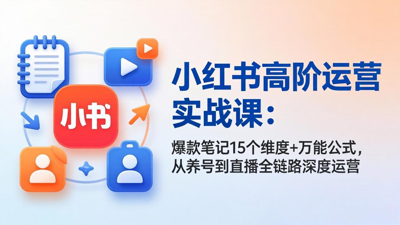 小红书高阶运营实战课:爆款笔记15个维度+万能公式,从养号到直播全链路深度运营