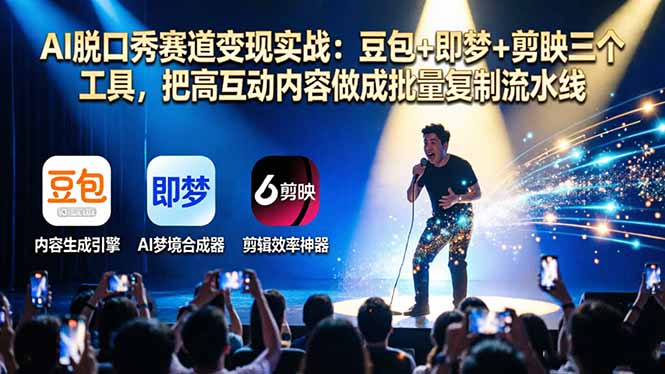 AI脱口秀赛道变现实战:豆包+即梦+剪映三个工具,把高互动内容做成批量复制流水线