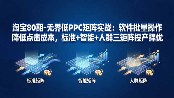 淘宝80期-无界低PPC矩阵实战:软件批量操作降低点击成本,标准+智能+人群三矩阵投产择优