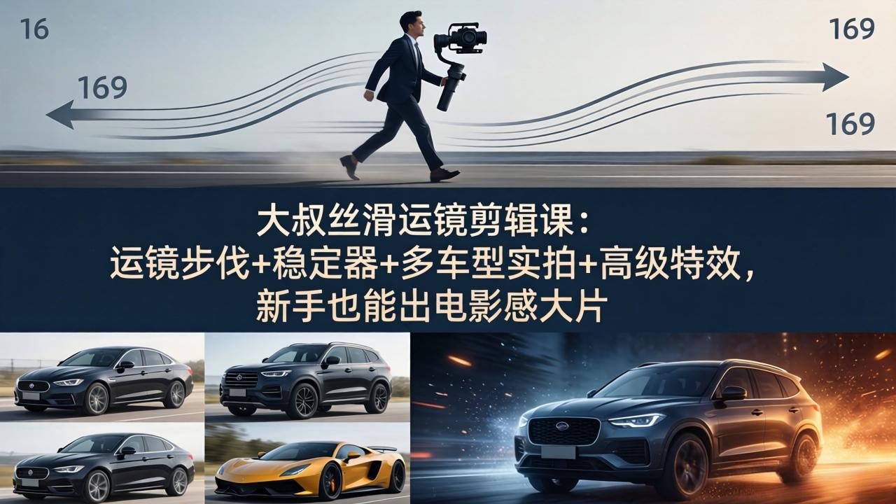 大叔丝滑运镜剪辑课:运镜步伐+稳定器+多车型实拍+高级特效,新手也能出电影感大片