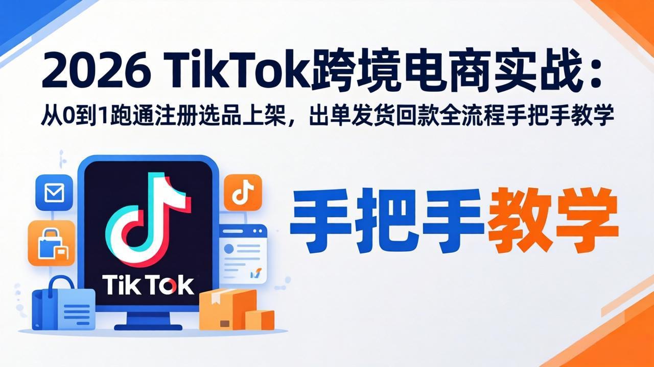 2026TikTok跨境电商实战-更新：从0到1跑通注册选品上架，出单发货回款全流程手把手教学