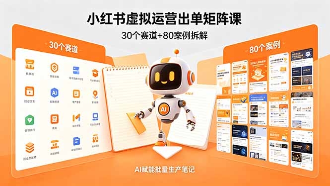 小红书虚拟运营出单矩阵课：30个赛道+80案例拆解，AI赋能批量生产笔记