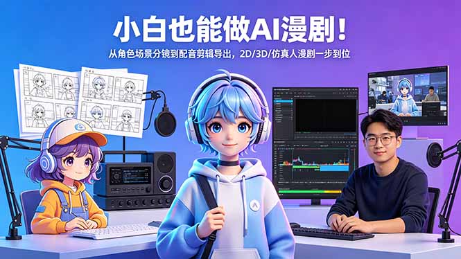 小白也能做AI漫剧！从角色场景分镜到配音剪辑导出，2D/3D/仿真人漫剧一步到位