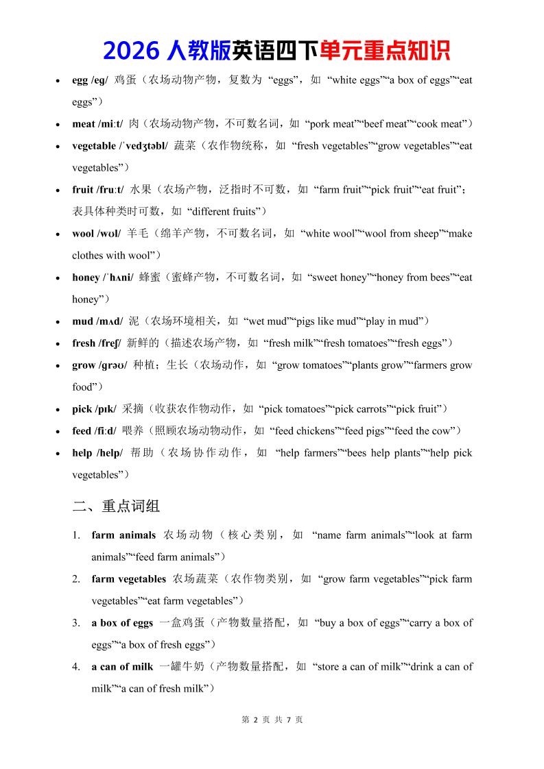 四年级下英语Unit5重点知识汇总《人教版PEP》