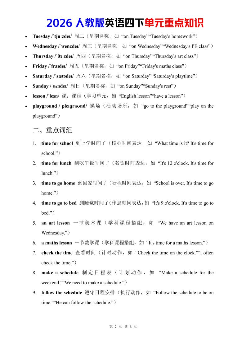 四年级下英语Unit3重点知识汇总《人教版PEP》