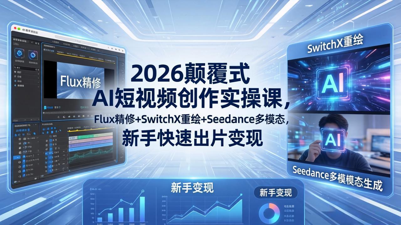 2026颠覆式 AI短视频创作课-5月更新,Flux精修+SwitchX重绘+Seedance多模态,新手快速出片变现