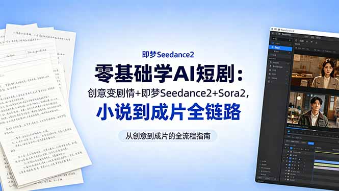 零基础学AI短剧:创意变剧情+即梦Seedance2+Sora2,小说到成片全链路